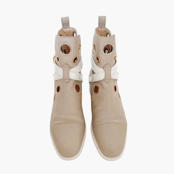 Christian Louboutin Scubabootie Boot EU 37 US 7 Beige Tan Grommet Flat Bootie - Picture 2 of 14